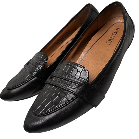 Vionic Black Croc-Embossed Loafers - Picture 9 of 15